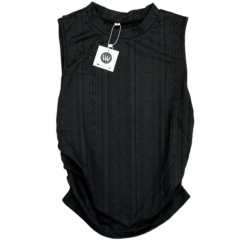 NWT Black, patterned, tank top, ruched on sides, Size M